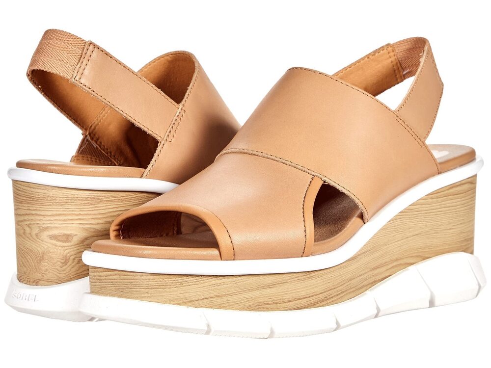 Sorel Joanie III Slingback Wedge Sandals for Women - Leather, Tan, Size 10.5